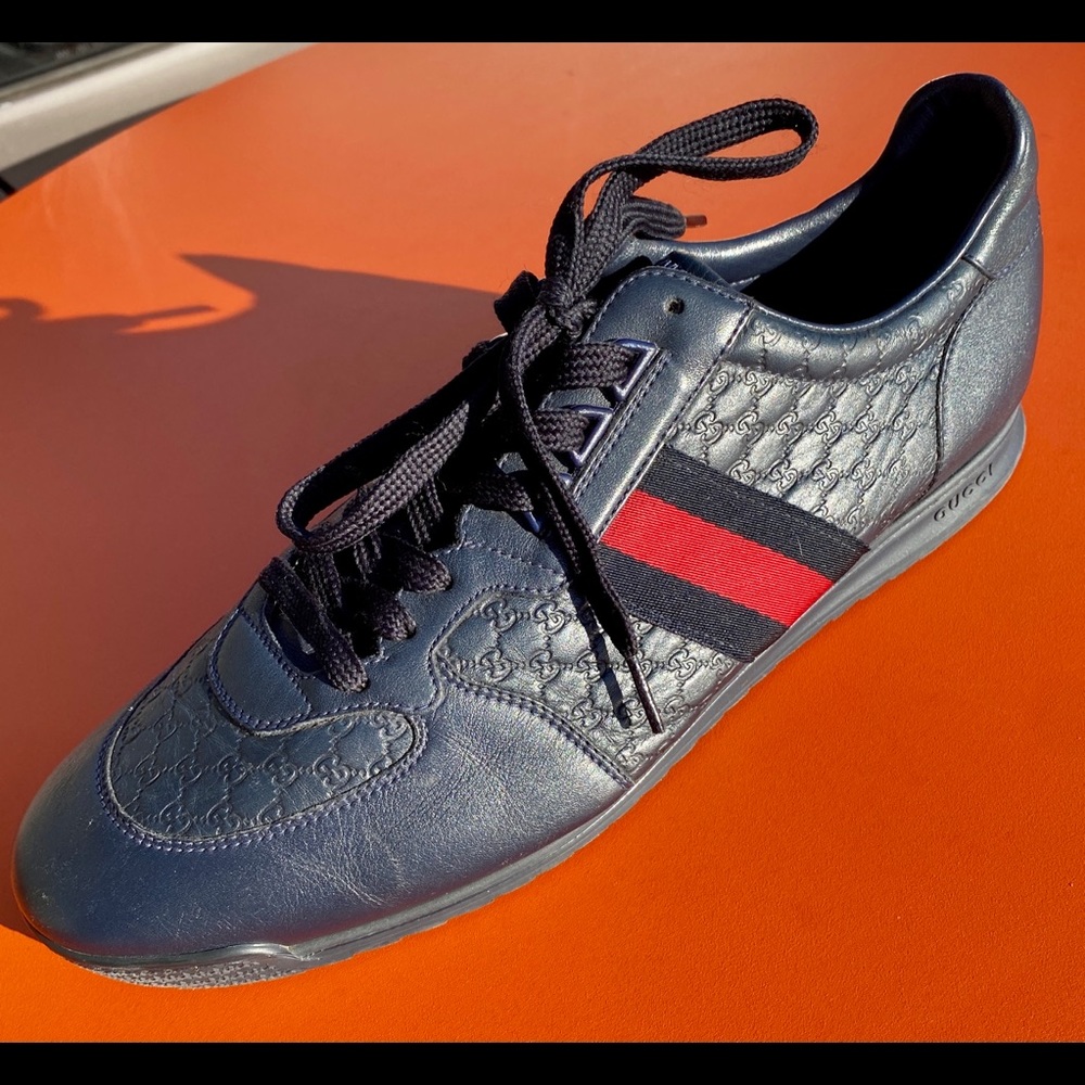 Gucci Men's 'SL 73' Guccissima Leather Web Detail Sneaker, Navy 233334 size g 11